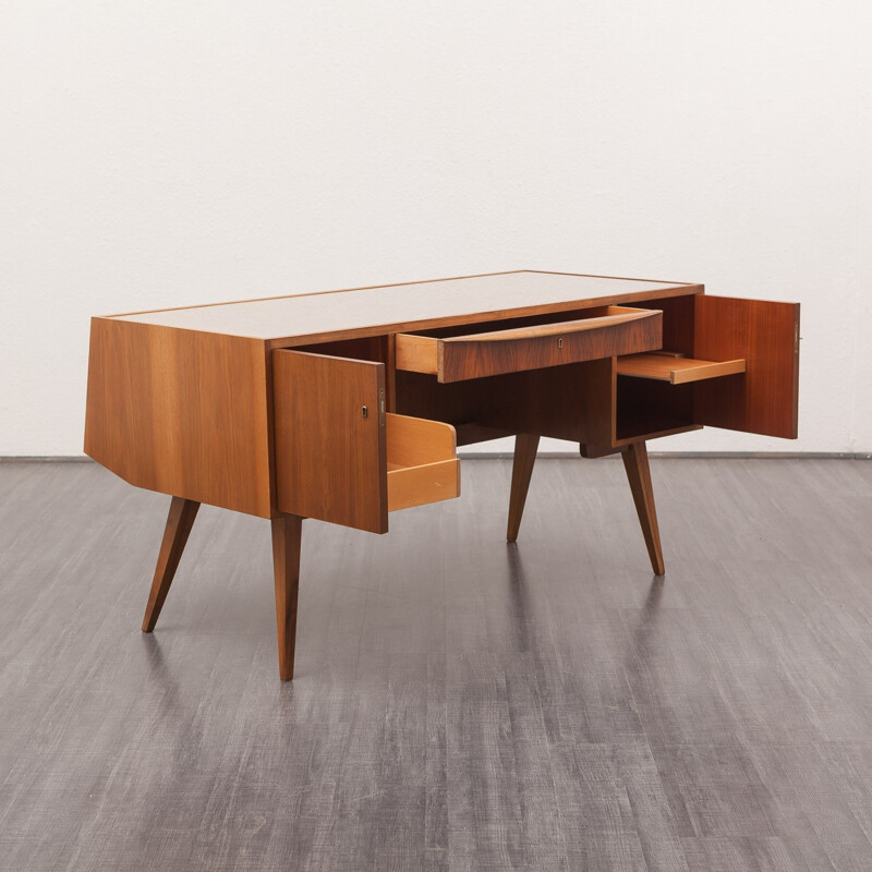 Desk in walnut and glass, EHRLICH - 1950s