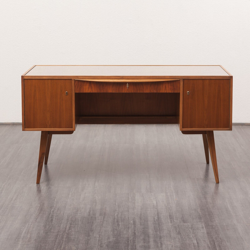 Desk in walnut and glass, EHRLICH - 1950s