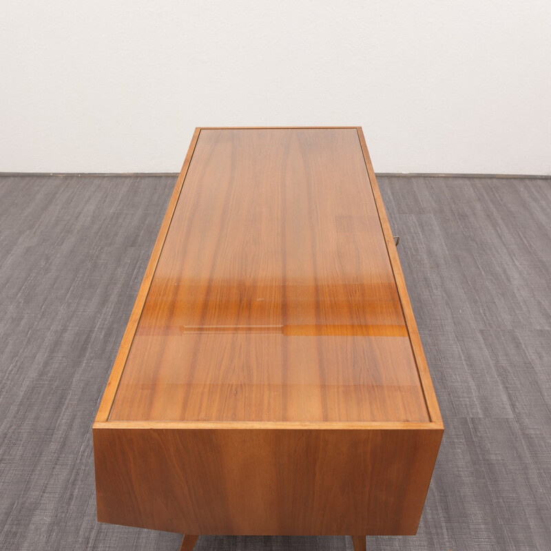 Desk in walnut and glass, EHRLICH - 1950s