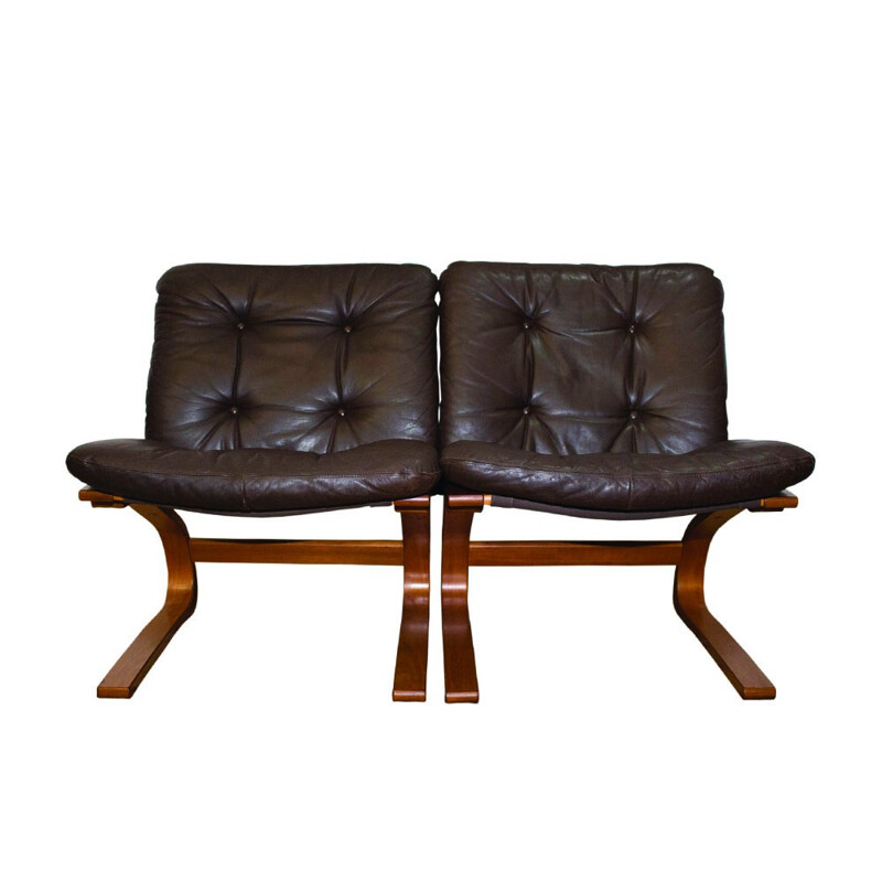 Set of 2 "Kengu" vintage norwegian brown leather armchairs by Elsa & Nordahl Solheim for Rykken & Co - 1976