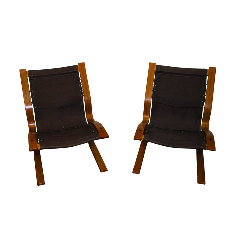 Set of 2 "Kengu" vintage norwegian brown leather armchairs by Elsa & Nordahl Solheim for Rykken & Co - 1976