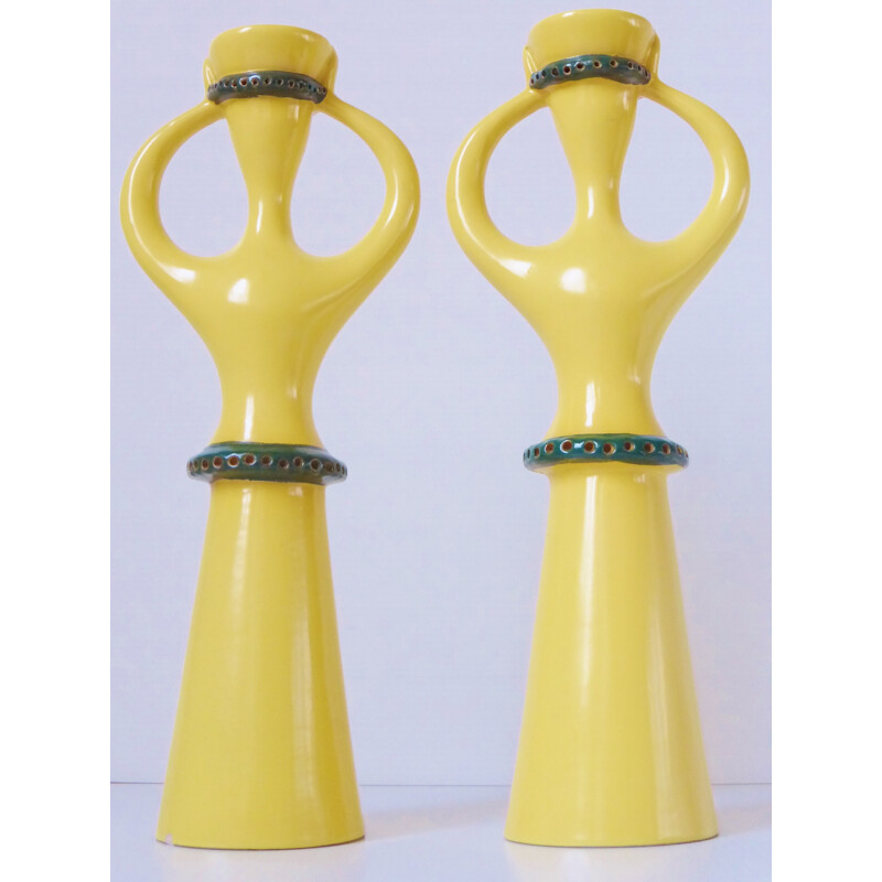 Pair of vintage anthropomorphic ceramic candlesticks - 1950s