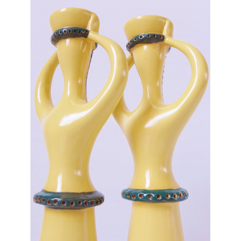 Pair of vintage anthropomorphic ceramic candlesticks - 1950s