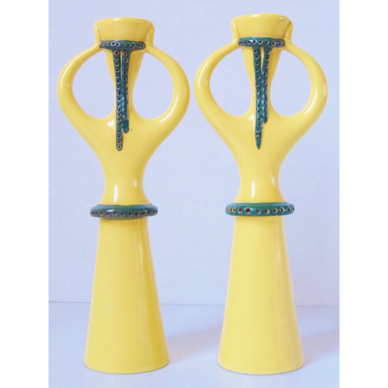 Pair of vintage anthropomorphic ceramic candlesticks - 1950s