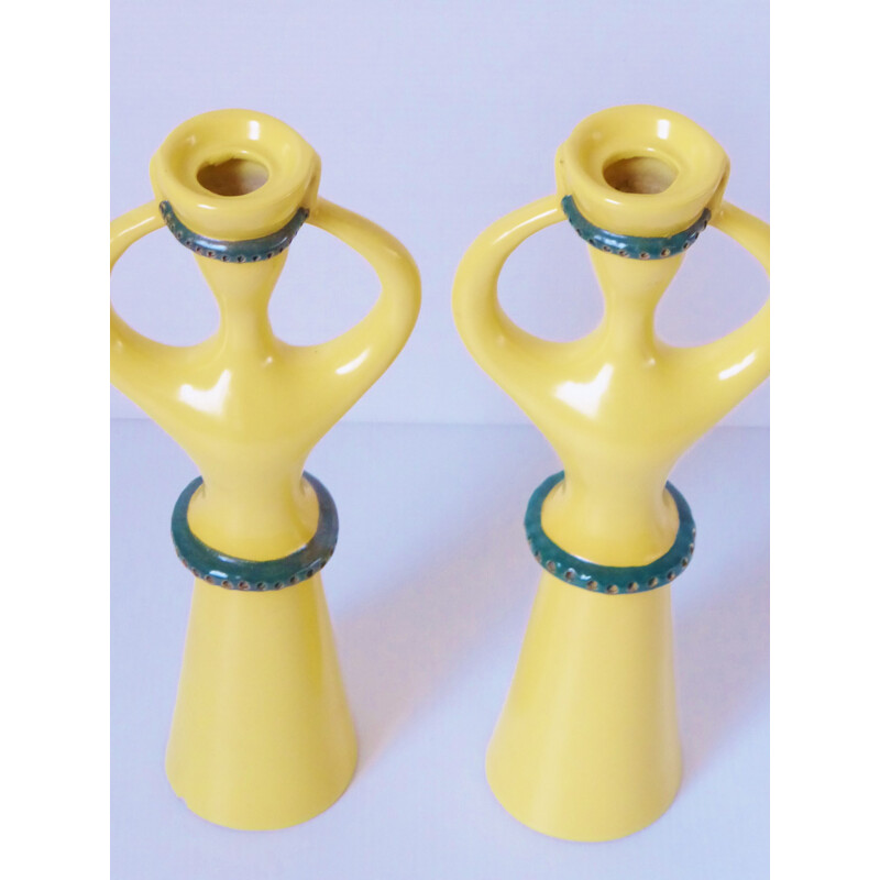 Pair of vintage anthropomorphic ceramic candlesticks - 1950s