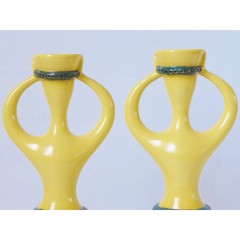 Pair of vintage anthropomorphic ceramic candlesticks - 1950s