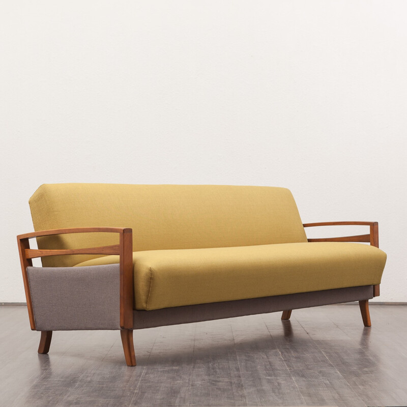 Sofa bed in beech and fabric - 1950s