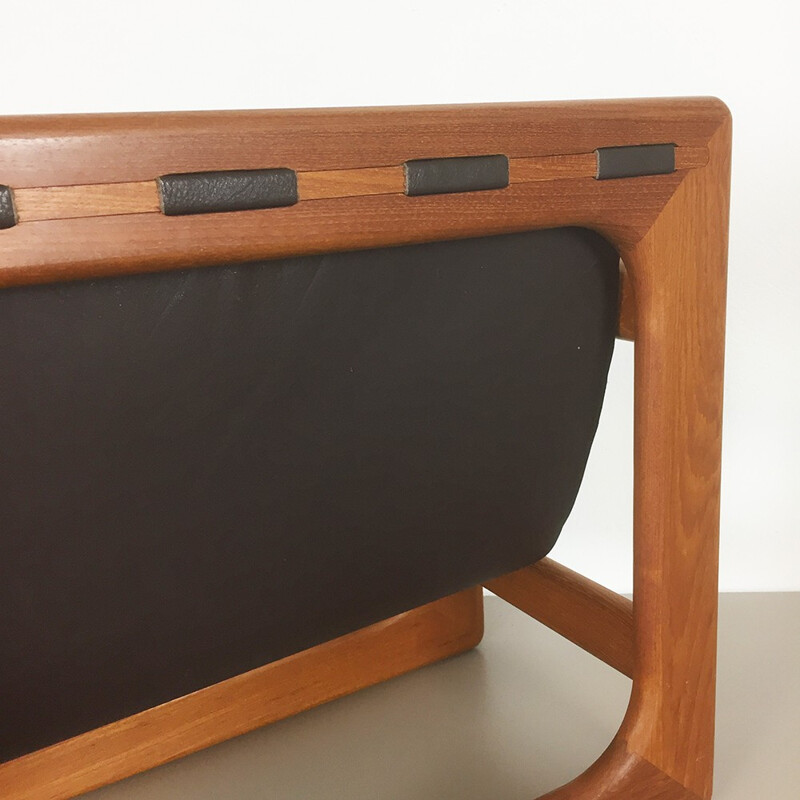 Minimalistic danish teak and leather magazine rack by Salin Mobler - 1970s