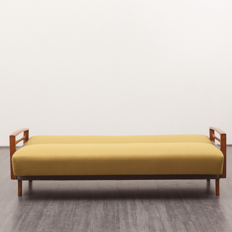 Sofa bed in beech and fabric - 1950s