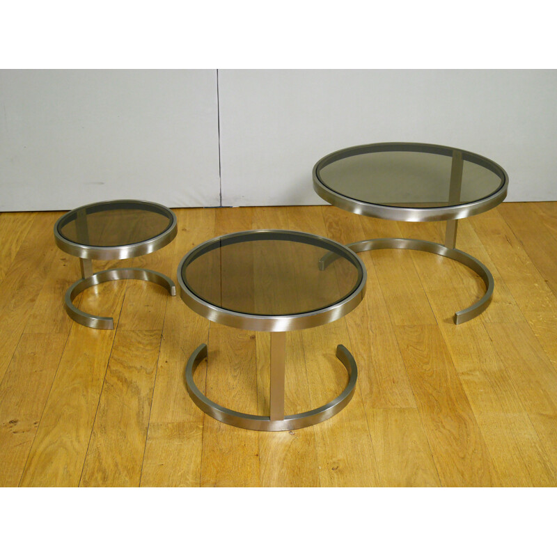 Nesting tables in steel and glass - 1970s
