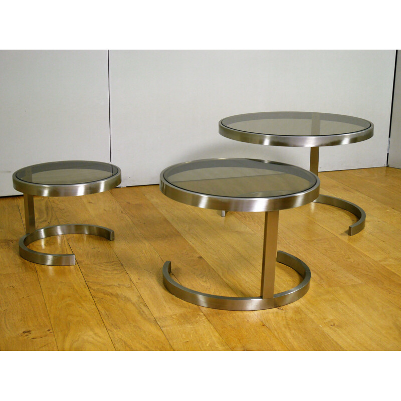 Tables gigognes en acier et verre - 1970