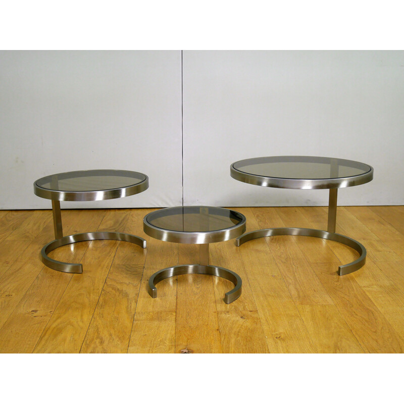 Nesting tables in steel and glass - 1970s