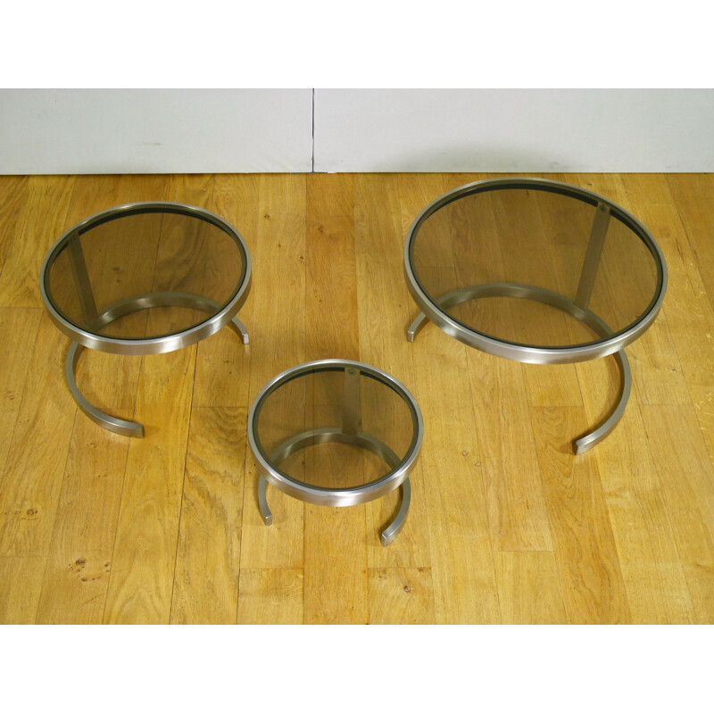 Tables gigognes en acier et verre - 1970