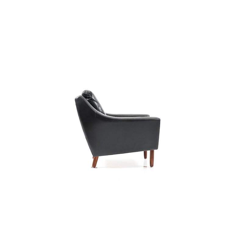 Fauteuil lounge en palissandre et cuir noir par Georg Thams pour Vejen Polstermobelfabrik - 1960