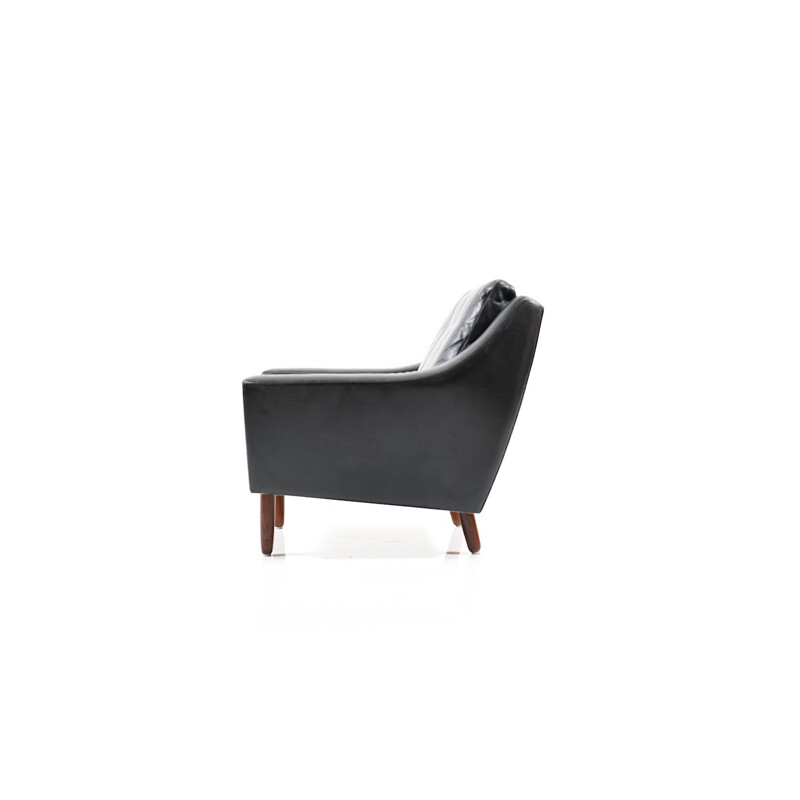 Fauteuil lounge en palissandre et cuir noir par Georg Thams pour Vejen Polstermobelfabrik - 1960