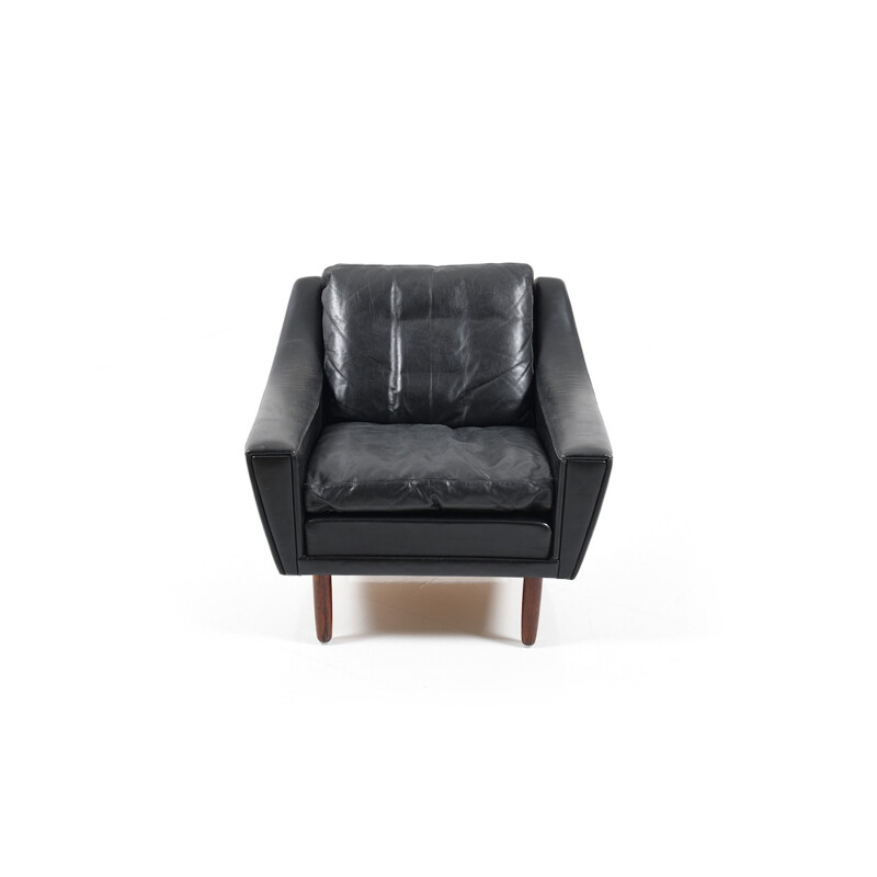 Easychair in rosewood and black leather by Georg Thams for Vejen Polstermobelfabrik - 1960s