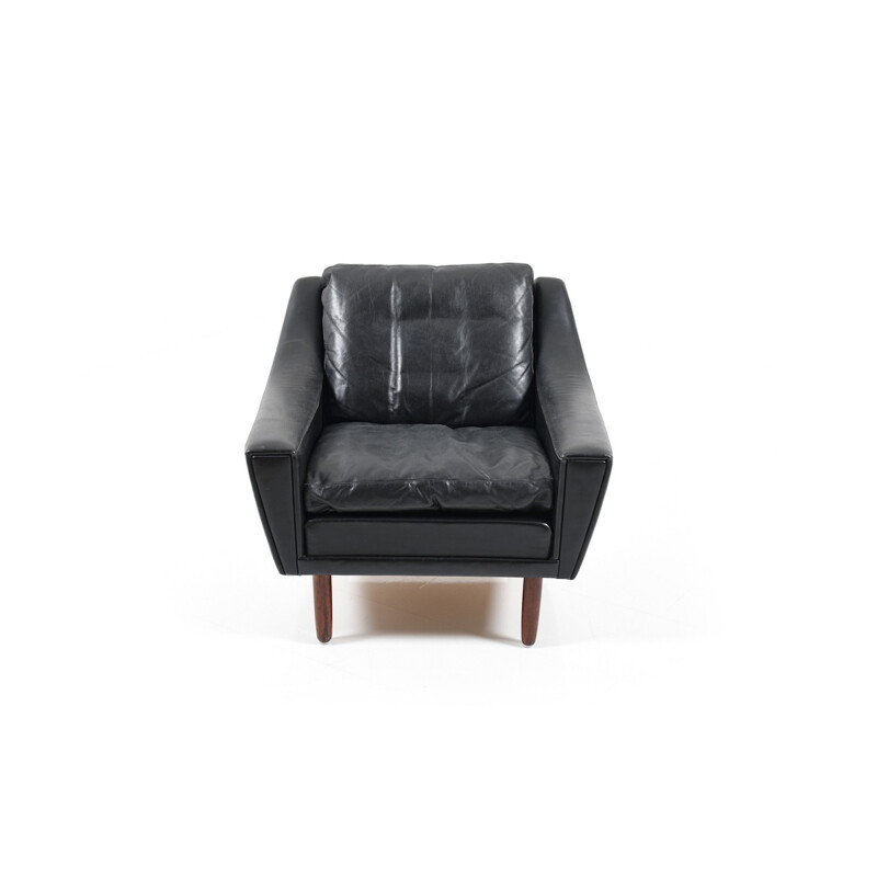 Fauteuil lounge en palissandre et cuir noir par Georg Thams pour Vejen Polstermobelfabrik - 1960