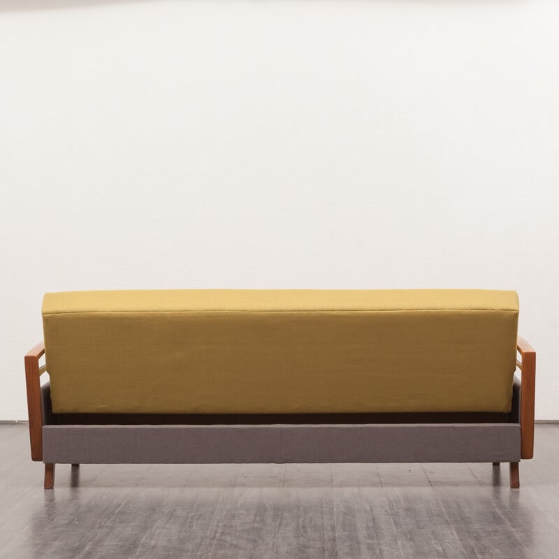 Sofa bed in beech and fabric - 1950s