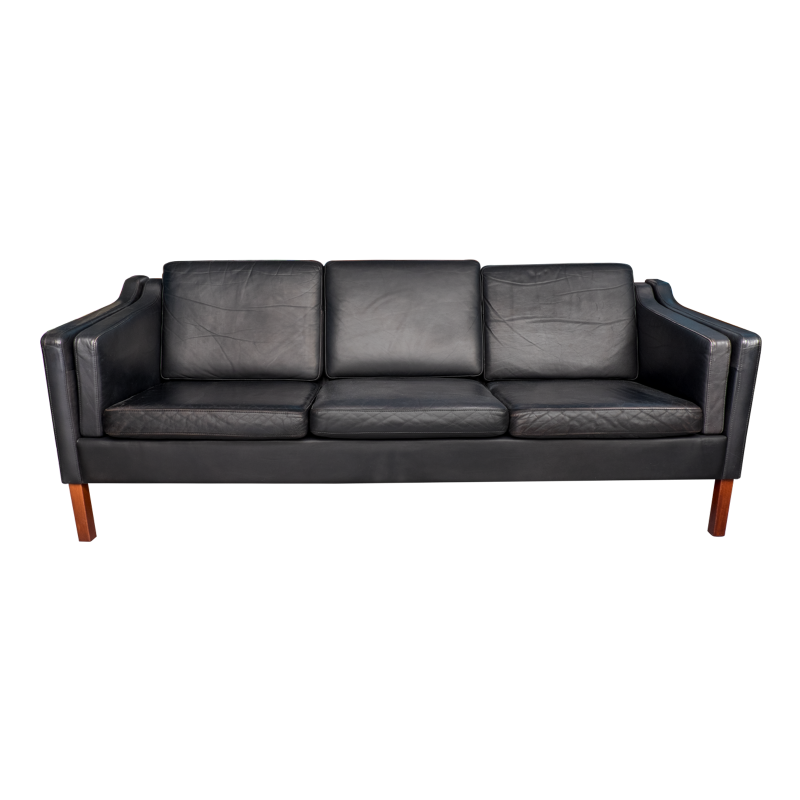 Vintage black leather sofa by Hans Morgensen - 1970s