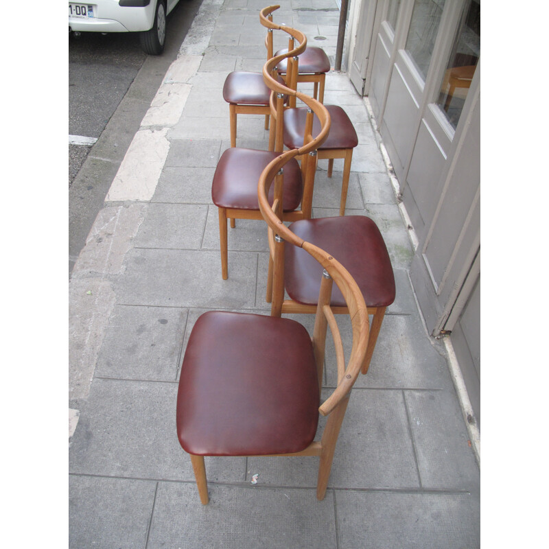 Ensemble de 6 chaises en cuir, métal et teck, Helge SIBAST - 1960