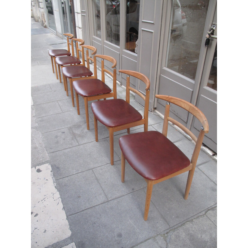 Ensemble de 6 chaises en cuir, métal et teck, Helge SIBAST - 1960