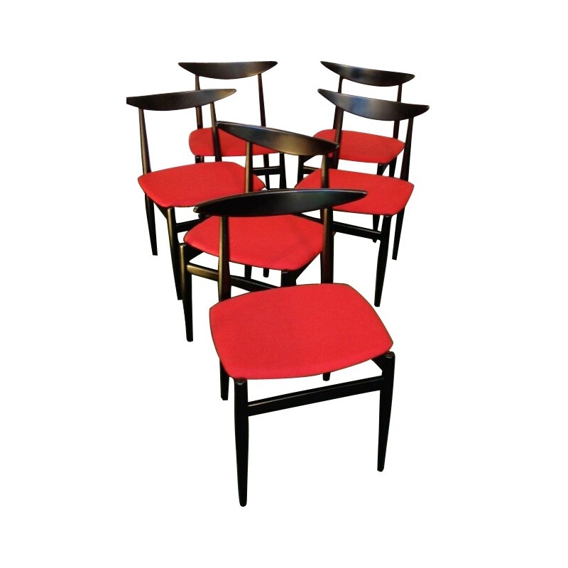Set of 6 mid century modern Scandinavian chairs - 1960s