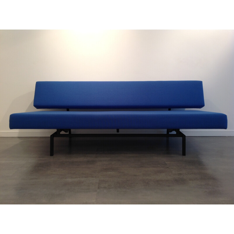 Convertible sofa in metal, wood and blue fabric, Martin VISSER - 1960s