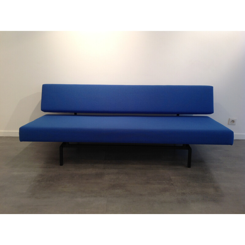 Convertible sofa in metal, wood and blue fabric, Martin VISSER - 1960s