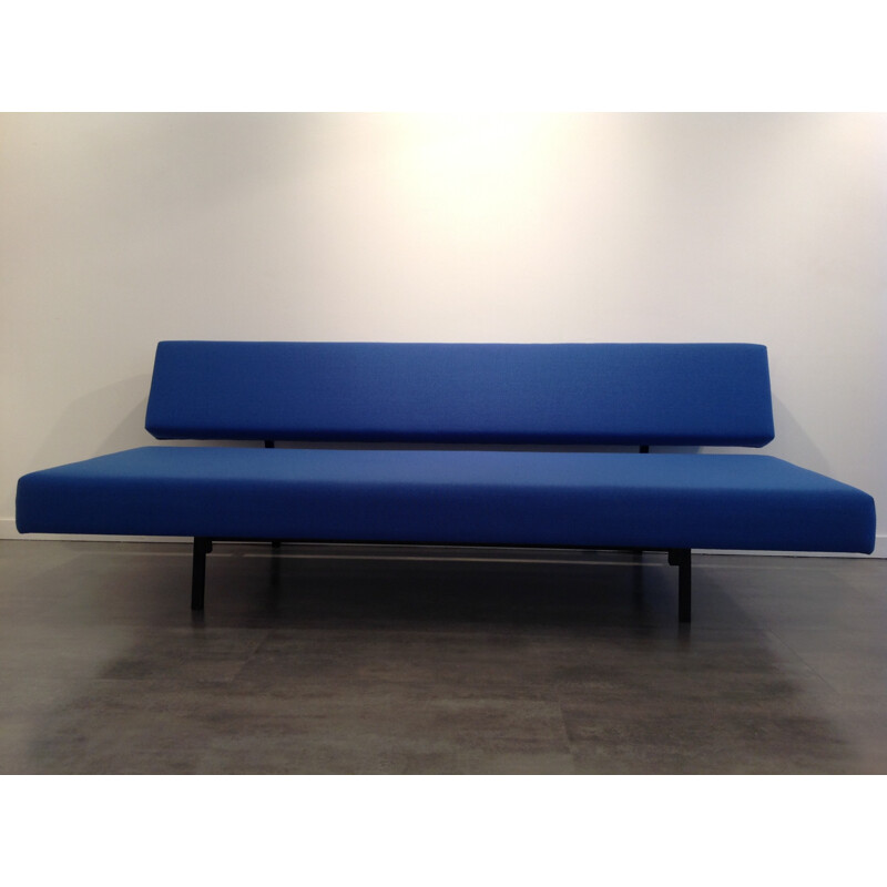 Convertible sofa in metal, wood and blue fabric, Martin VISSER - 1960s