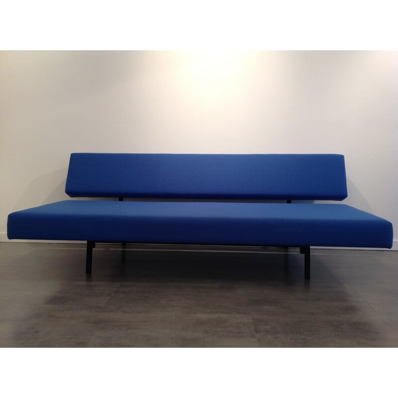 Convertible sofa in metal, wood and blue fabric, Martin VISSER - 1960s