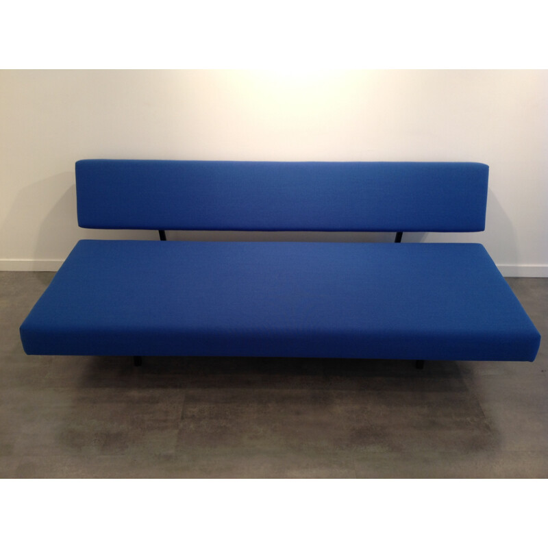 Convertible sofa in metal, wood and blue fabric, Martin VISSER - 1960s