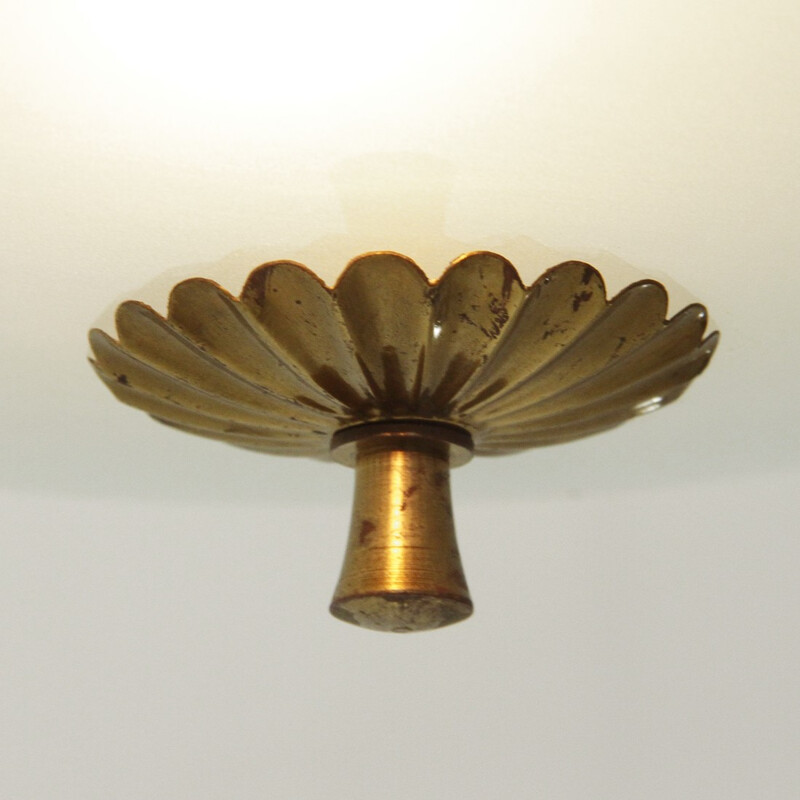 Vintage brass and glass pendant lamp - 1940s