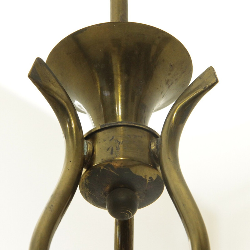 Vintage brass and glass pendant lamp - 1940s