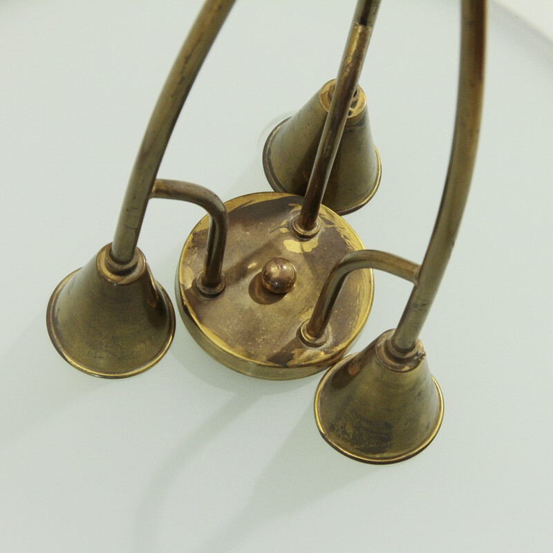 Vintage brass and glass pendant lamp - 1940s