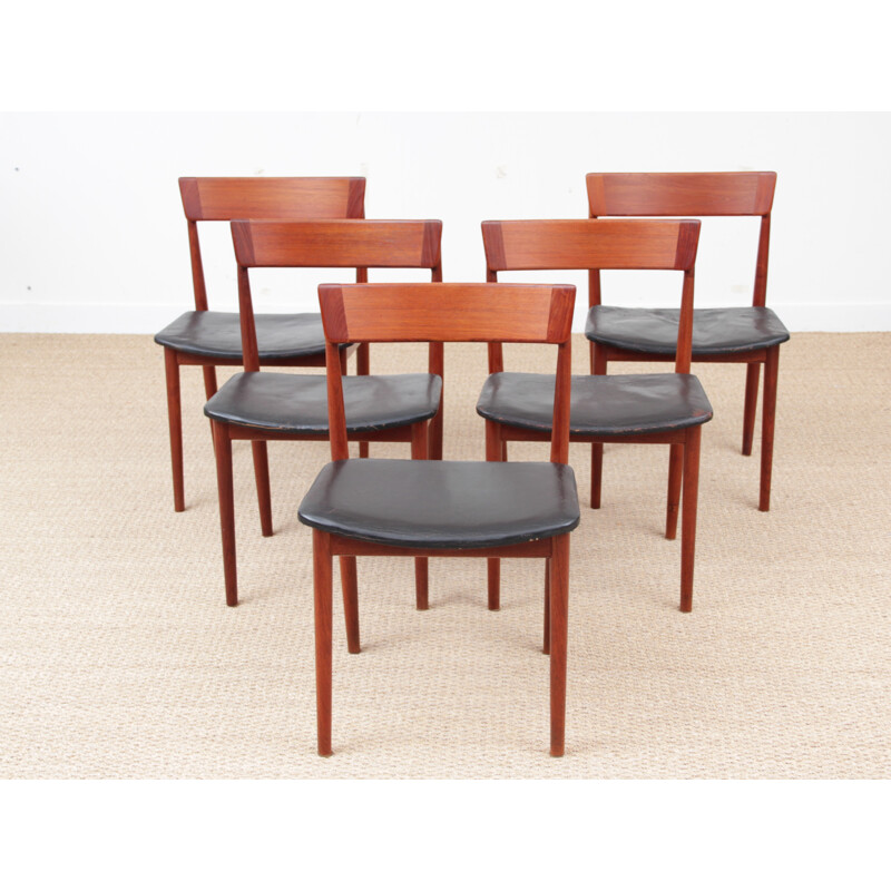 Suite of 5 vintage Scandinavian teak chairs model 39 by Harry Rosengren Hansen for Brande Møbelindustri - 1960s