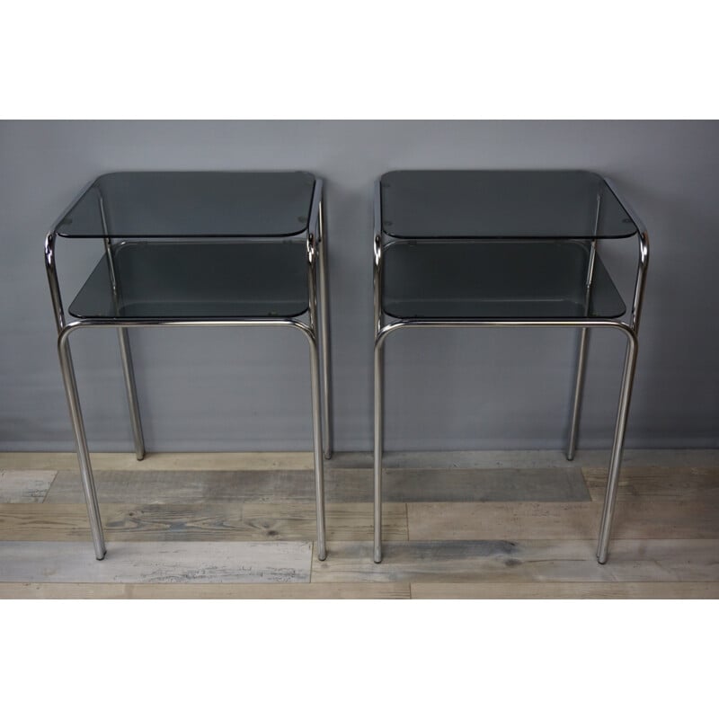 Pair of vintage smoked glass side tables - 1970s