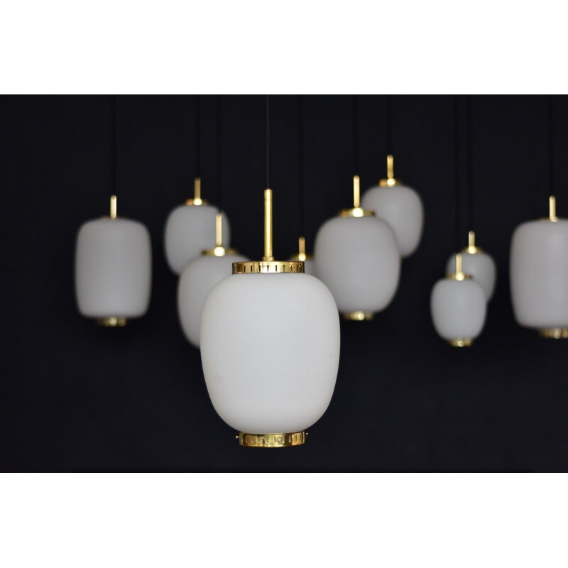 Vintage Kina pendant lamp in glass and brass by Bent Karlby for Lyfa - 1950s
