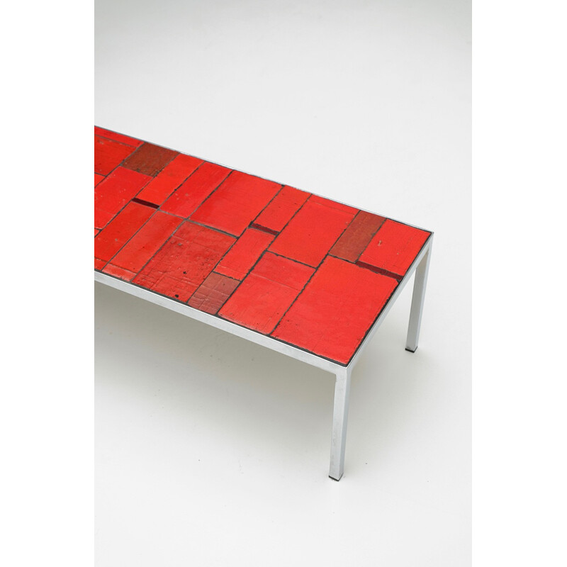 Vintage vermilion red coffee table by Amphora, Belgium 1960