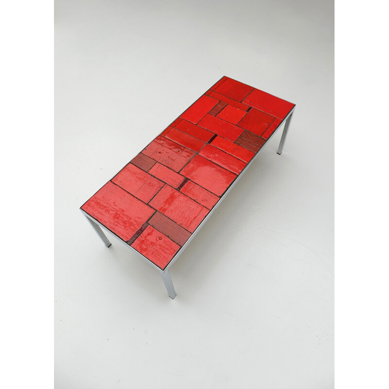 Vintage vermilion red coffee table by Amphora, Belgium 1960