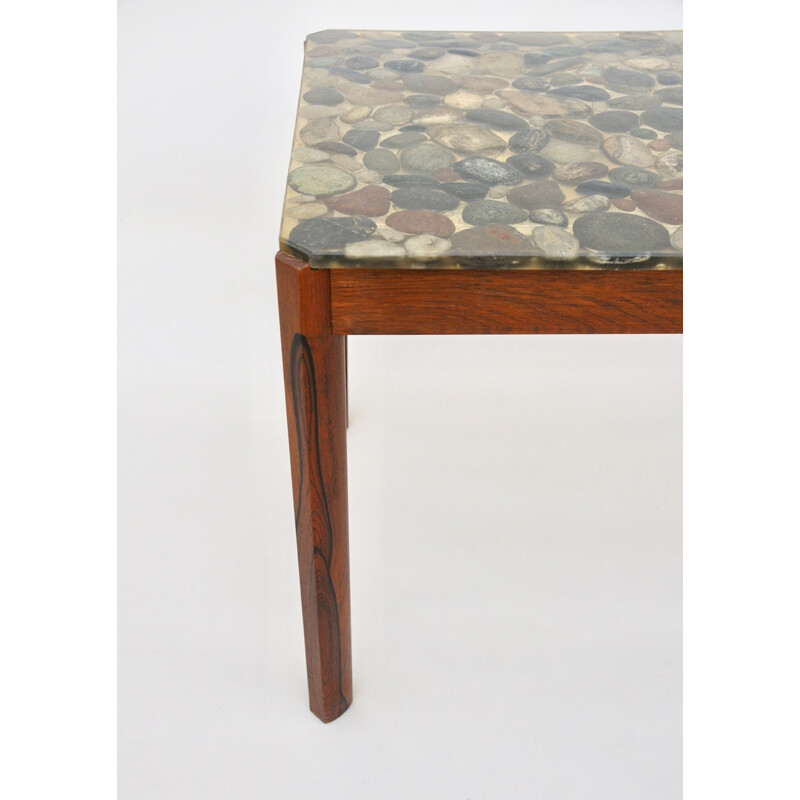 Vintage Danish Rosewood and Pebbles in Resin table - 1970s