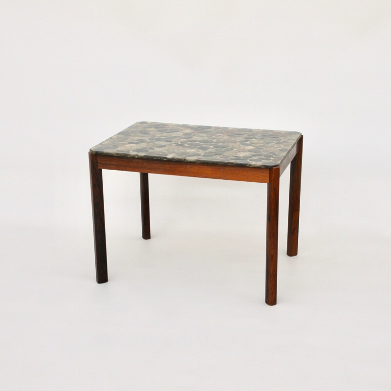 Vintage Danish Rosewood and Pebbles in Resin table - 1970s