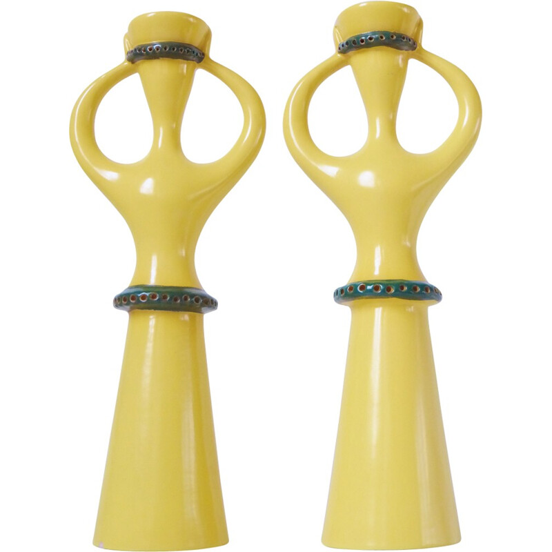 Pair of vintage anthropomorphic ceramic candlesticks - 1950s