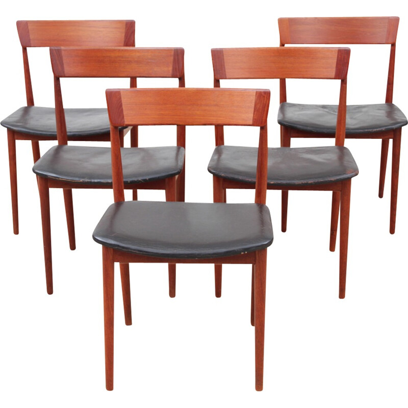 Suite of 5 vintage Scandinavian teak chairs model 39 by Harry Rosengren Hansen for Brande Møbelindustri - 1960s