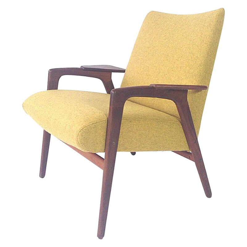 Armchair in solid teak and yellow mustard fabric, EKSTRÖM - 1950s