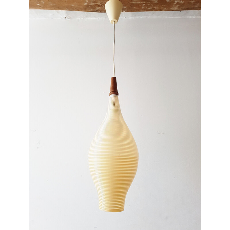 Vintage hanging lamp in rhodoid & teak by Rotaflex - 1960s