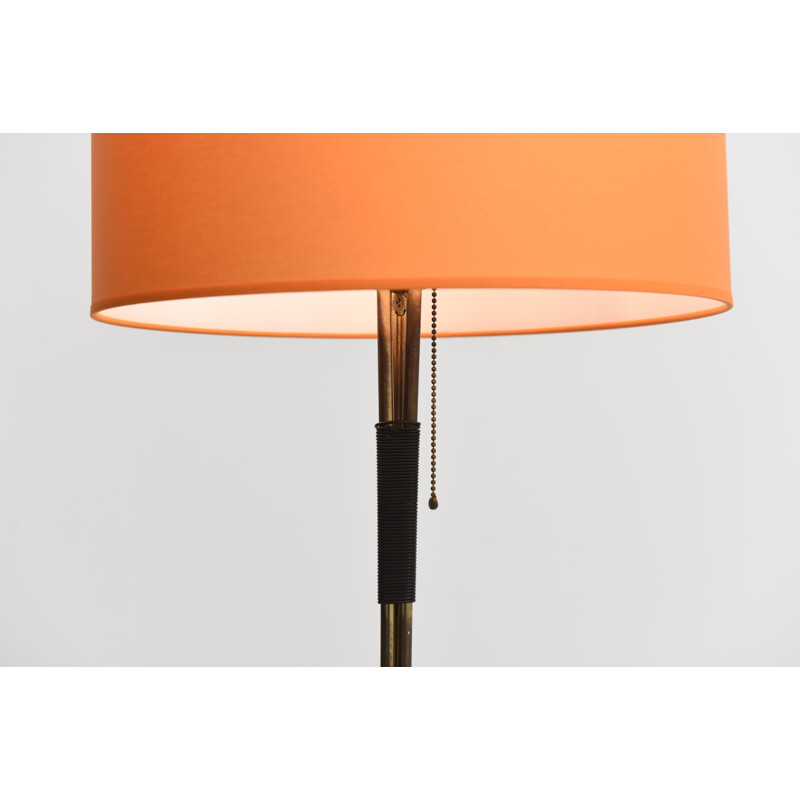 Vintage brass floor lamp with orange lamp shade - 1950s