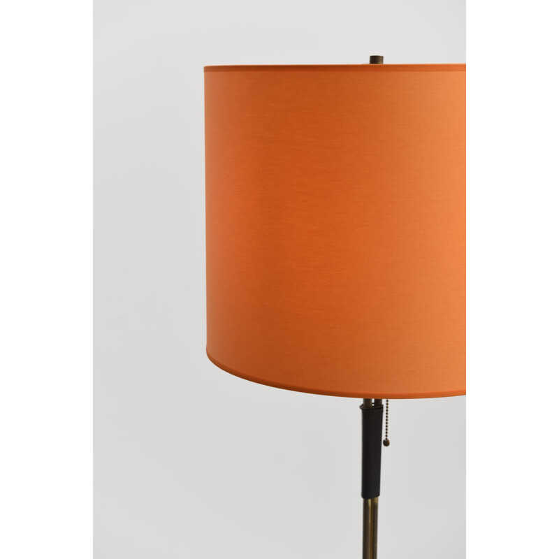 Vintage brass floor lamp with orange lamp shade - 1950s