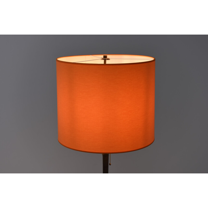 Vintage brass floor lamp with orange lamp shade - 1950s