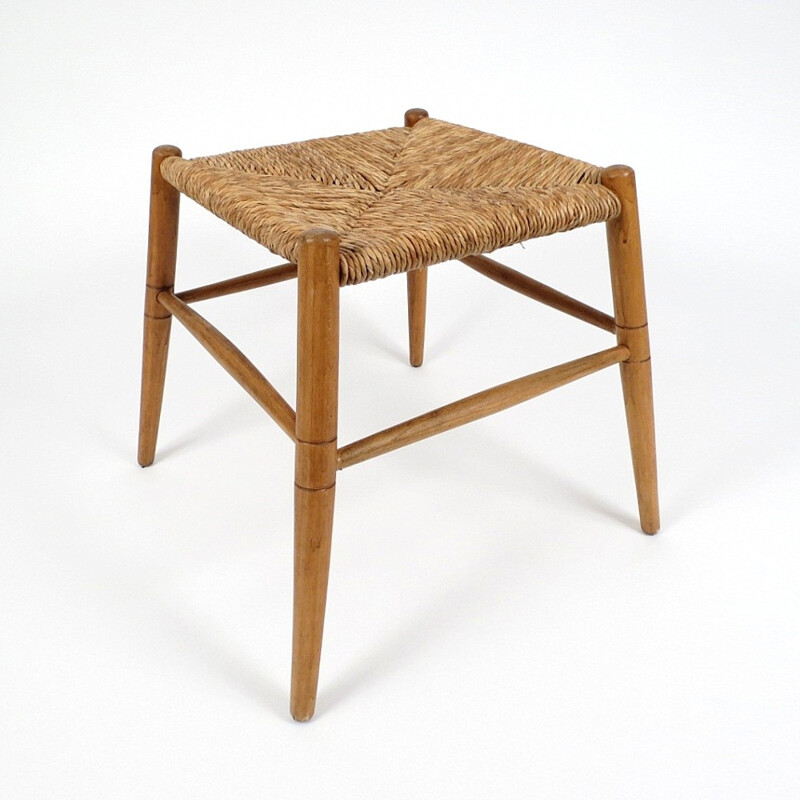 Suite de 2 tabourets en bois et canne danois - 1960