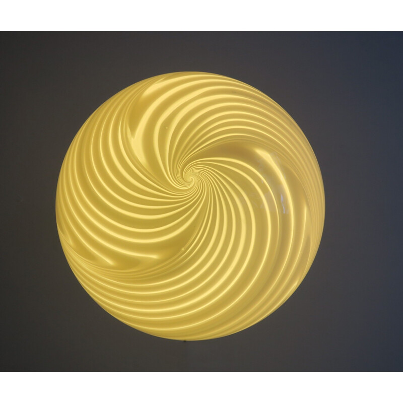 Mid-century Italian Murano Spiral Glass and Brass Pendant Globe - 1970s
